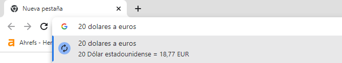 busqueda de conversion de monedas en chrome